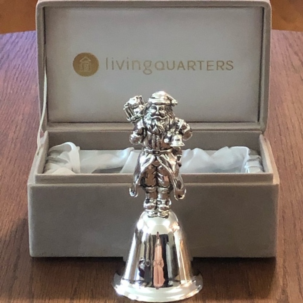 Living Quarters Santa Bell 2004 Lacquered Silver Plate Christmas Holiday Decor